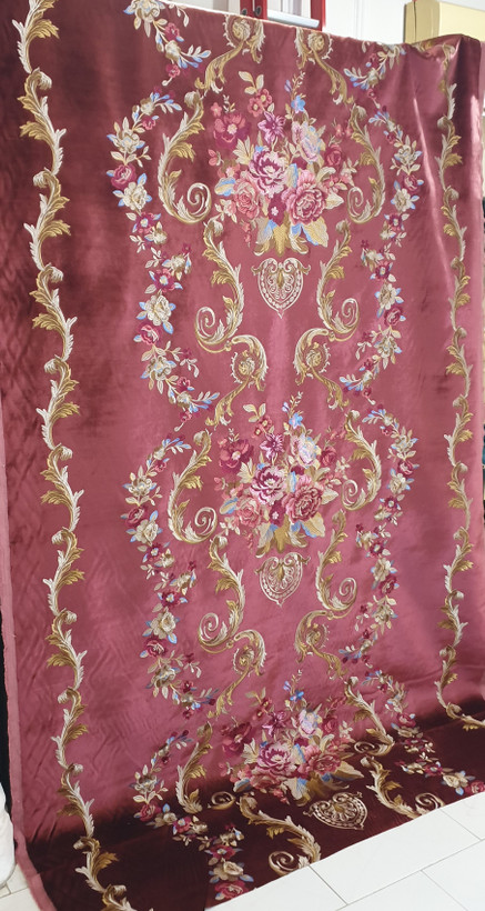 پارچه پرده مخمل گلدوزی سلطنتی کلاسیک بومونتی کد1621